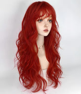 Redish Orange Long Y2K Beach Wave Fringe Wig